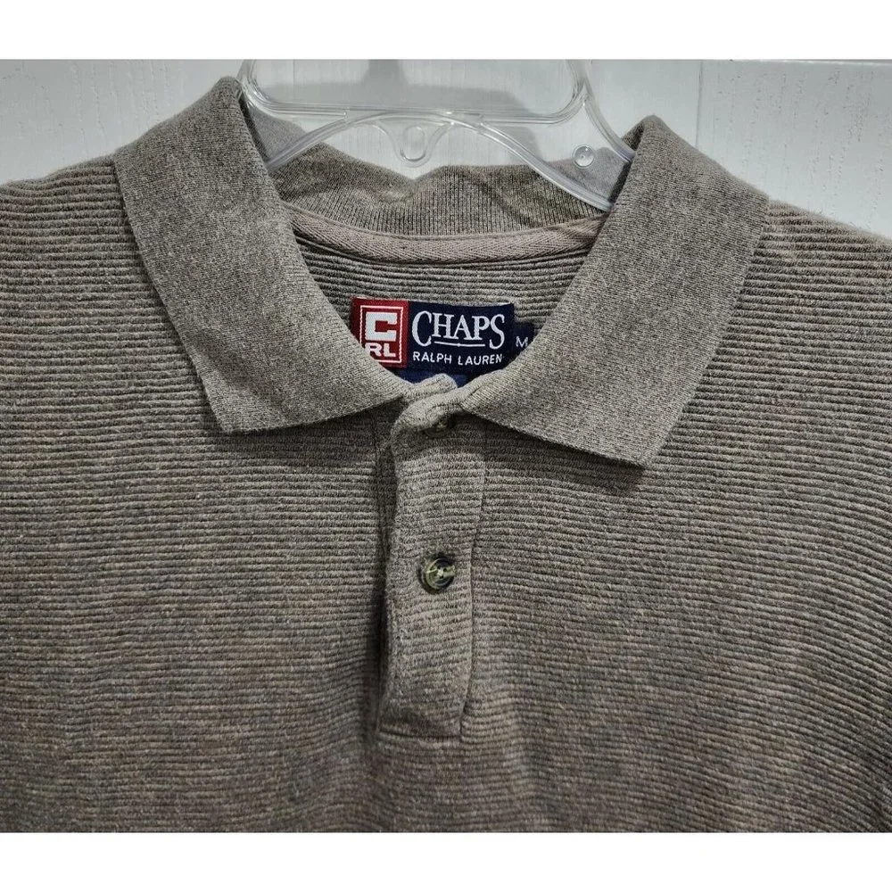Ralph Lauren CHAPS Gray Ribbed Rib Short Sleeve Polo Shirt Size M 100% Cotton‎